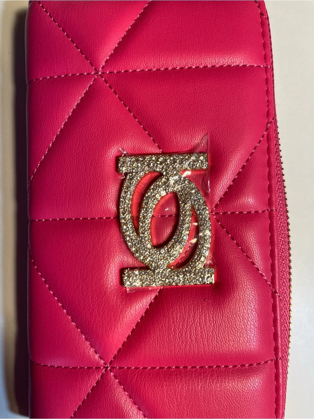 bebe Pink Quilted Wristlet Wallet with Crystal Logo NWT